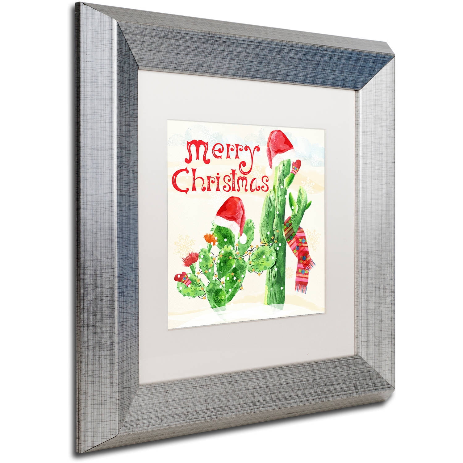 Trademark Fine Art "Xmas Cactus" Canvas Art by Lisa Powell Braun, White Matte, Silver Frame