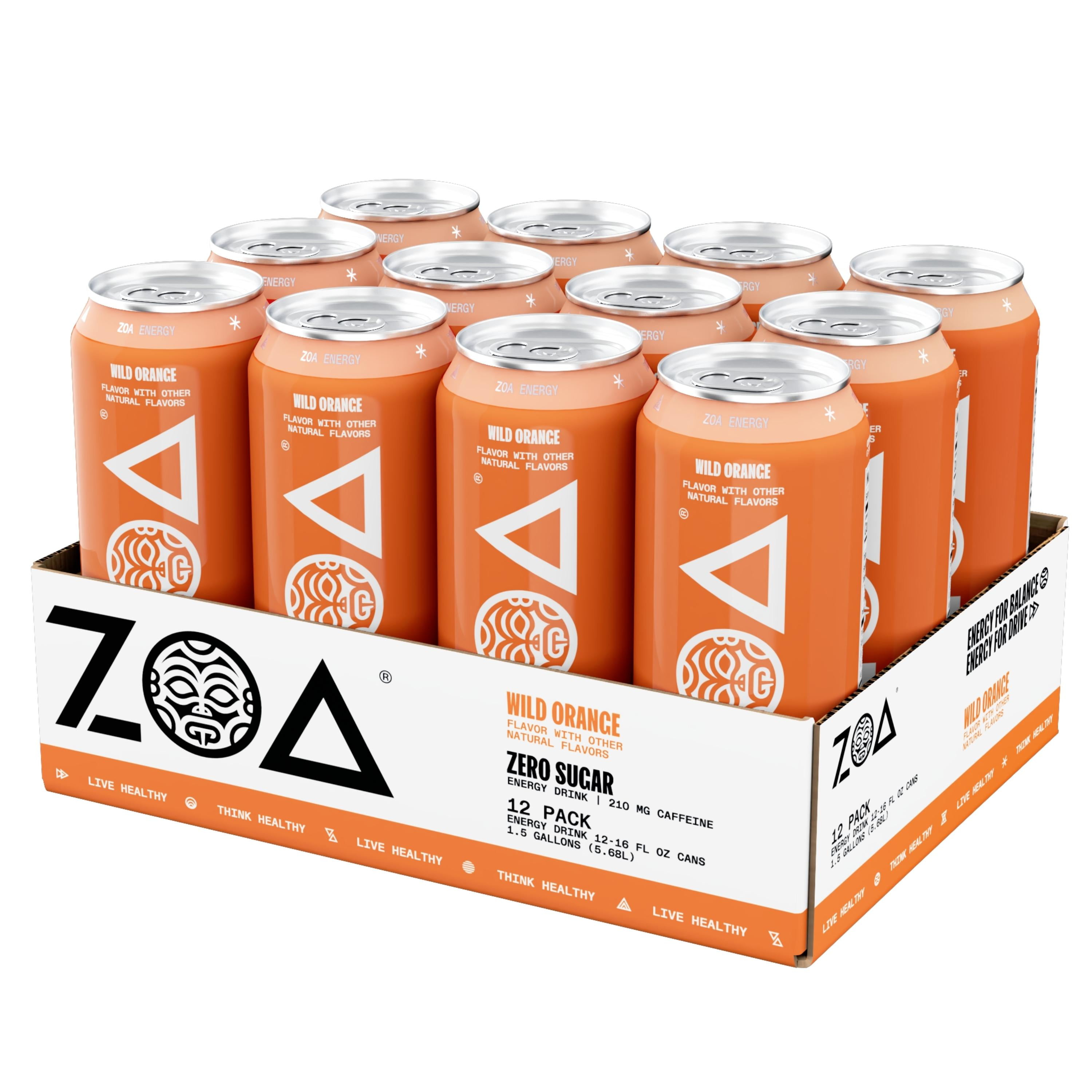 ZOA Zero Sugar Energy Drink, 16oz, Wild Orange, 12-Pack - Walmart.com