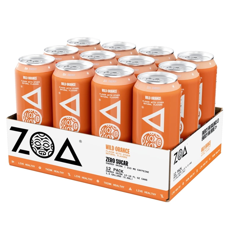 ZOA Zero Sugar Energy Drink, 16oz, Wild Orange, 12-Pack - Walmart.com