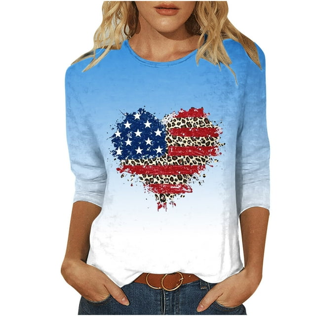 EQWLJWE Blouses à Manches Longues pour Femmes Hauts pour Femmes en Liquidation Mode Féminine Décontractée Col Rond Couture Couleur Contrastante T-shirt Blouse Manches 3/4