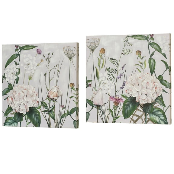Botanical Beauties Pastel Floral Canvas Wall Art 24 Inches Square Set of 2