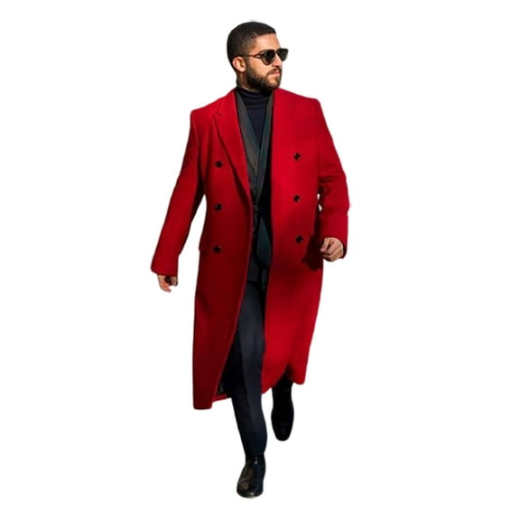 Mens Red Overcoat - Double Breasted Full Length Wool Coat By Alberto Nardoni Brand Designer