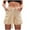 Khaki-28, variant on REALiKUN Women's High Waist Multi Pocket Denim Shorts Casual Pocket Shorts Elastic Waist Shorts