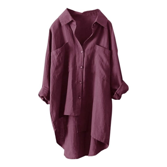 Summer Tops, Women'S Tops, Trendy Women's Casual Top Long Sleeve Solid Shirt with Double Pockets for Fall Fashion