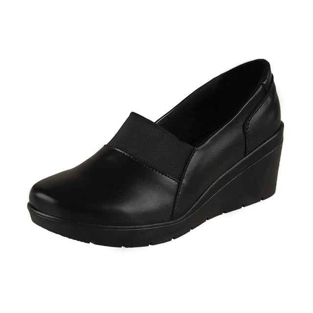 Zapato Confort Clasico Para Mujer CASTALIA 384-34 Negro Elaborado en piel, con plataforma de cuna y elástico ajustable en empeine CASTALIA 384-34