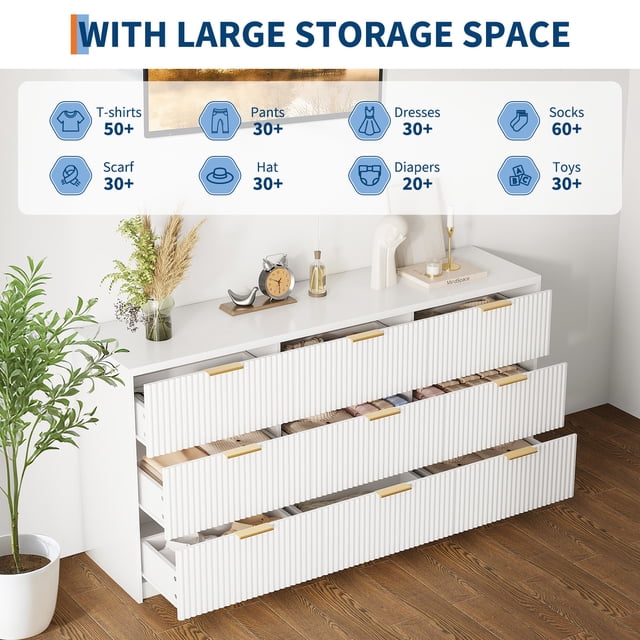 Solution de Rangement Spacieuse Commode Cannelée à 9 Tiroirs – Grande Commode en Bois avec Dispositif Anti-Basculement, Organisateur Moderne pour Chambre, Table de Chevet pour Garde-Robe Ou Couloir