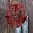 thumbnail image 2 of Womens Shirts Print V Neck 3/4 Sleeve Loose Spring Summer T Shirts for Women Red 3Xl, 2 of 4
