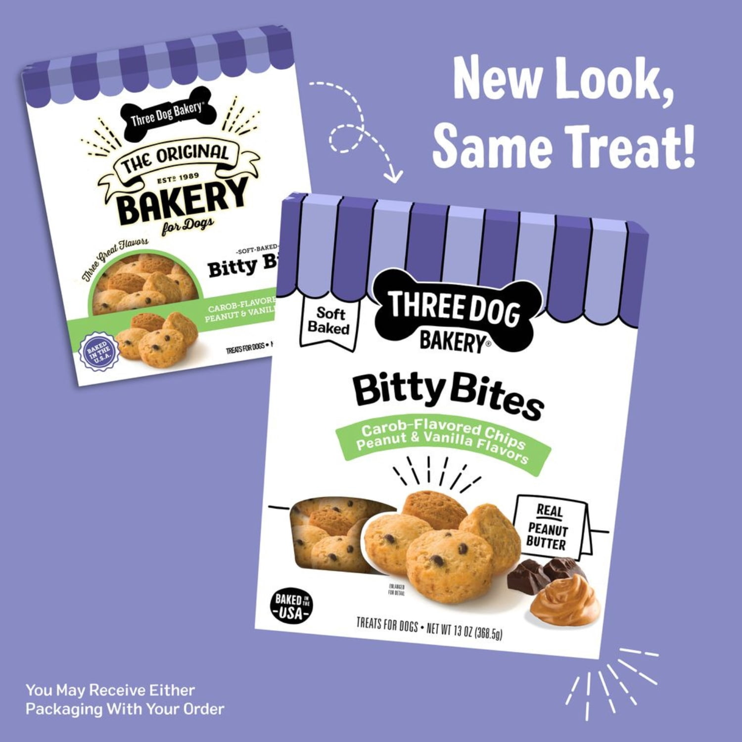 (2 pack) Three Dog Bakery Bitty Bites Trio Soft Baked Cookies for Dogs, 13oz