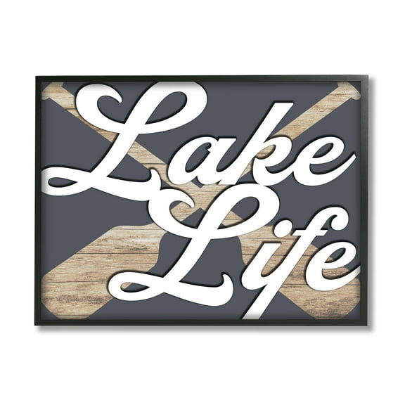 Stupell Lake Life Crossed Boating Oars Landscape Painting Black Framed Art Print Wall Art