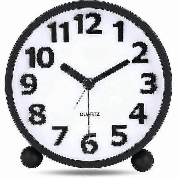 Silent Analog Alarm Clock,Black Metal Large 3D Digits,Non Ticking Table Clock with Night Light Bedside Alarm Clock 10.8cm