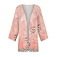 thumbnail image 4 of ZKIRBJV Lightweight Spring Kimonos 3/4 Sleeve Light Weight Cardigan Women Open Front Shrug Cardigan Ethnic Floral Print Dressy Draped Spring Cardigans Pink 3XL, 4 of 6