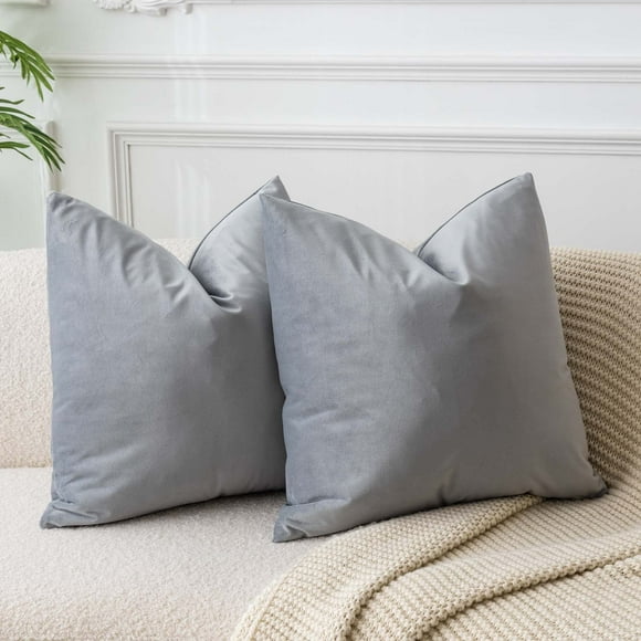 JUSPURBET Decorative Velvet Throw Pillows Covers for Couch Bed Sofa,Pack of 2 Luxury Solid Soft Cushion Cases,26x26 Inches,Silver Gray