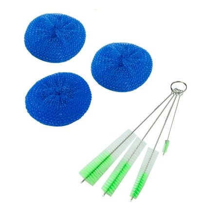 Kitchen 4 in 1 Tube Pipe Hose Drain Pot Bottle Cleaning Brush and  3pcs Sponge Knitted Mesh Bowl Dish Clean Scouring (Best Way To Clean Pot Pipe)