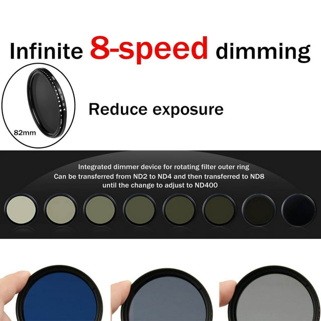 Langgg ND2 to ND400 Slim Adjustable Neutral DSLR Cameras Fader Adjustable Neutral DSLR Variable Adjustable ND Filter Optical Glass 82mm