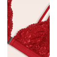 thumbnail image 3 of Women's Front-Open Romantic Lace Halter Bra and Lace Panty Garters Thigh-high Socks Red Lingerie Set, 3 of 6