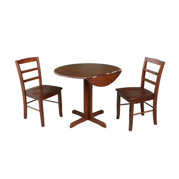 36 inch Dual Drop Leaf Dining Table with Two X-back Chairs in Espresso