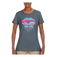 thumbnail image 2 of Wild Bobby, Dripping Lipstick Lips Cute Pink Blue Lips Gift Beauty Makeup Lover, Streetwear, Womens Graphic Tees, Charcoal, Small, 2 of 3