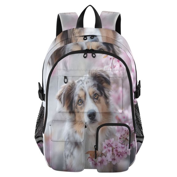 DIXRUYEE Pale Blossom Collie Backpack for School 14”Laptop Compatible with Reflective Safety Strips