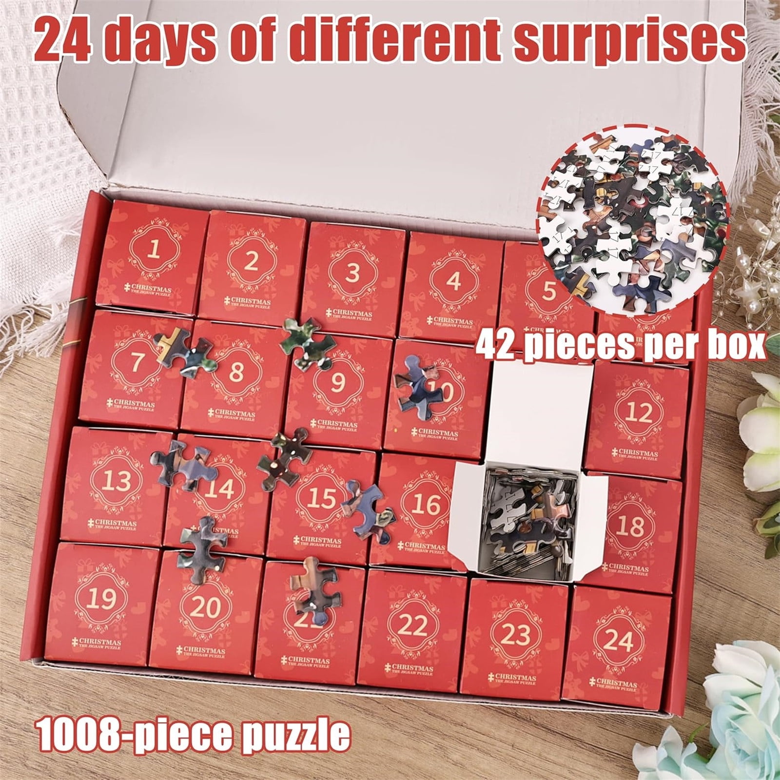 Advent Calendar 2025 Christmas Puzzles, Puzzle for Adults 24 Days of Christmas Countdown Jigsaw Puzzles Family Calendar Gitfs for Christmas Stocking Stuffer Home Decoration