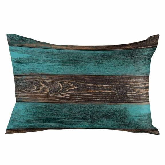 Teal Brown Wood Throw Pillow Cover 20 x 36 Inch Decorative Pillow Cover Vintage Simple Chic Board Lumbar Pillowcase Seasonal Rectangle Cushion Case for Couch Sofa Bed Living Room