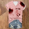 thumbnail image 2 of Tops Cortos para las Mujeres, Halloween Impreso V-Cuello Camiseta de Manga Corta, Tela de Imitación de Moda Casual, 2 of 3