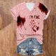 thumbnail image 2 of Tops Cortos para las Mujeres, Halloween Impreso V-Cuello Camiseta de Manga Corta, Tela de Imitación de Moda Casual, 2 of 3