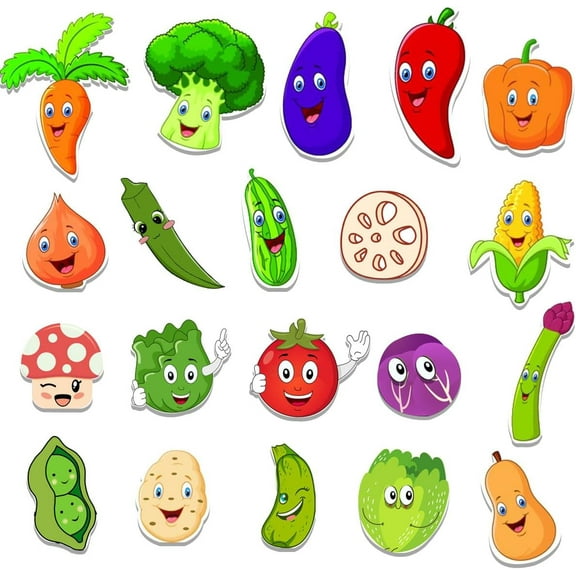Vegetables Thick Gel Clings Decals for Kids Early Education, 20Pcs Reusable Cute Vegetables Gel Stickers for Refrigerator Decorations
