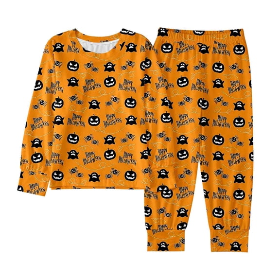 Halloween Pajamas Kids Ghost Pumpkin Print Girl Pajamas Set Long Sleeve Crewneck Soft Comfort Top Sleepwear with Pants Set Kids Pajamas 6-7 Years