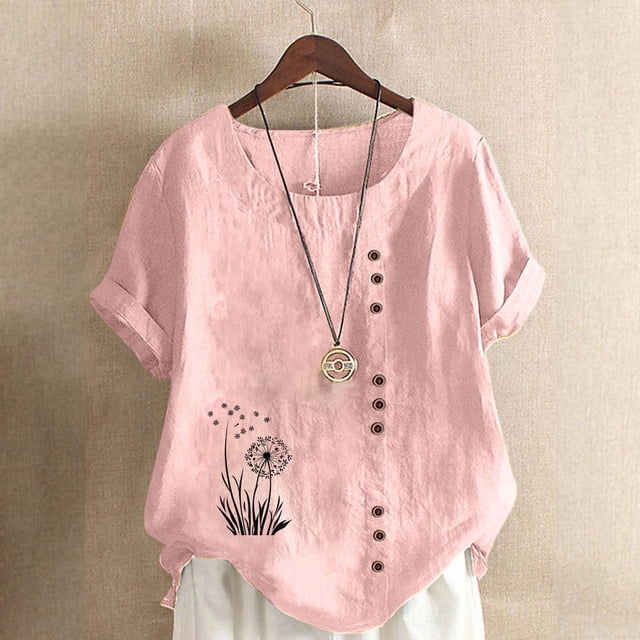 XMMSWDLA Chemises à Manches Courtes pour Femmes Hauts d'Été à Manches Longues à Motif Floral Coupe Ample pour Porter avec des Leggings Chemises de Course Roses pour Femmes