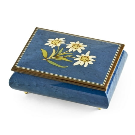 Hand-made 22 Note Royal Blue Edelweiss Inlay Musical Jewelry Box