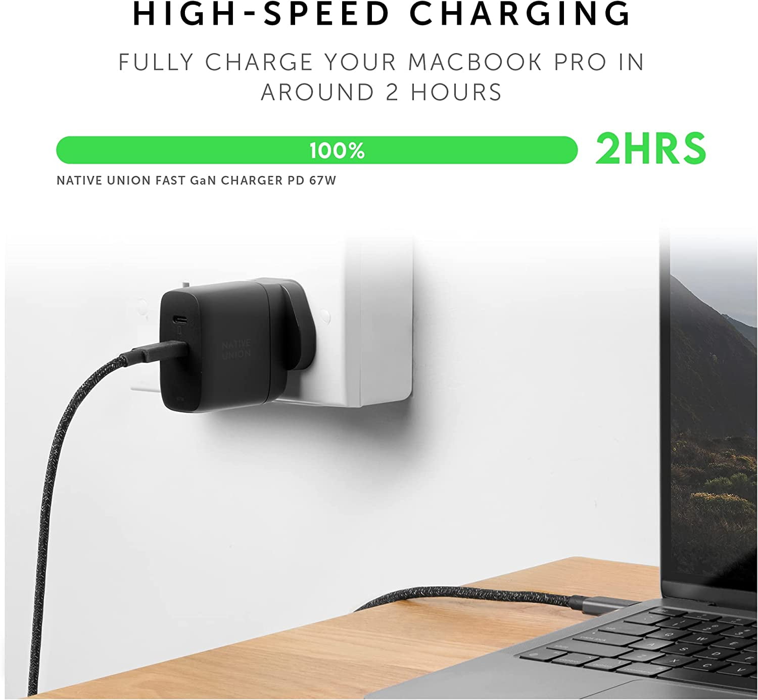 Native Union Fast GaN Charger PD 67W – USB-C Multi-Device Ports with US/CA, EU, UK Adapters (Black)