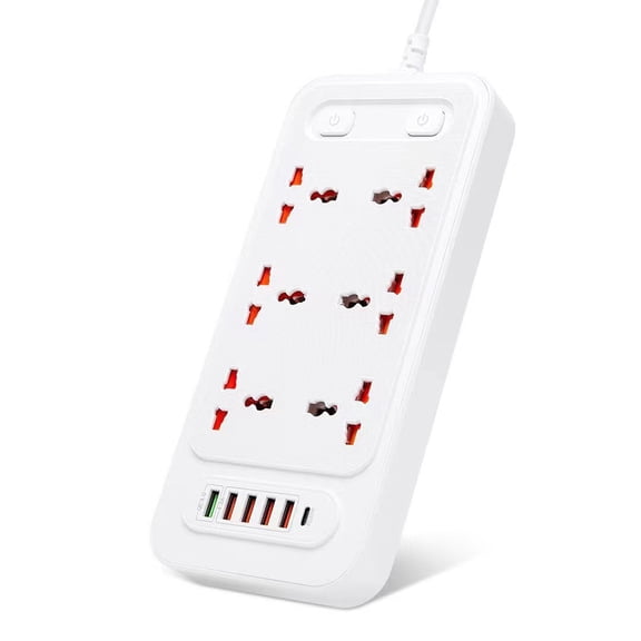 Seitruly Tira de tomacorrientes universal de 6 vías con puertos USB, enchufes eléctricos multifuncionales ignífugos, oficina, escuela, apartamento Electrónica  Enchufe de la UE Blanco