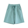 thumbnail image 2 of Pxkloy Women's Casual Shorts with Pockets Summer High Waisted Drawstring Bermuda Shorts Plus Size Knee Length Short Pants Green,7XL, 2 of 4