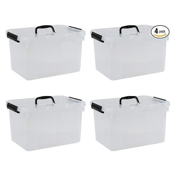 10 Liter Storage Boxes 4-Pack, Clear Plastic Bins with Lids, Stackable Organizer Containers for Home, Kitchen, Bedroom, Office, 13.18 x 9.64 x 7.68 Inches