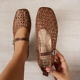 thumbnail image 3 of Gpaecead Women's Vintage Woven Mary Jane Flat Shoes Square Toe Breathable Mesh Slip On Adjustable Buckle Shoes For Summer, Brown, 3 of 8