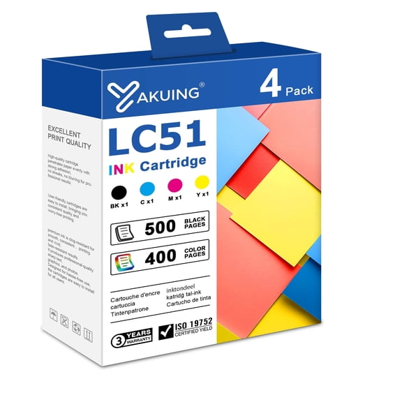 LC51 Ink Cartridges Compatible for Brother LC51 Ink Cartridge for DCP-130C 330C MFC-230C MFC-240C Printer (1 Black, 1 Cyan, 1 Magenta, 1 Yellow)