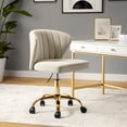 thumbnail image 6 of Velvet Swivel Task Office Chair, Tina's Home Adjustable Rolling Tufted Back Metal Leg Teen Tan, 6 of 9