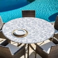 thumbnail image 6 of Light Blue Dandelion Round Tablecloth, Fitted Table Cover with Elastic for 55"-60" Round Tables, Spring Flowers Modern Minimalist Table Cloth Outdoor Indoor Dinning Party Waterproof Tablecloths, 6 of 7