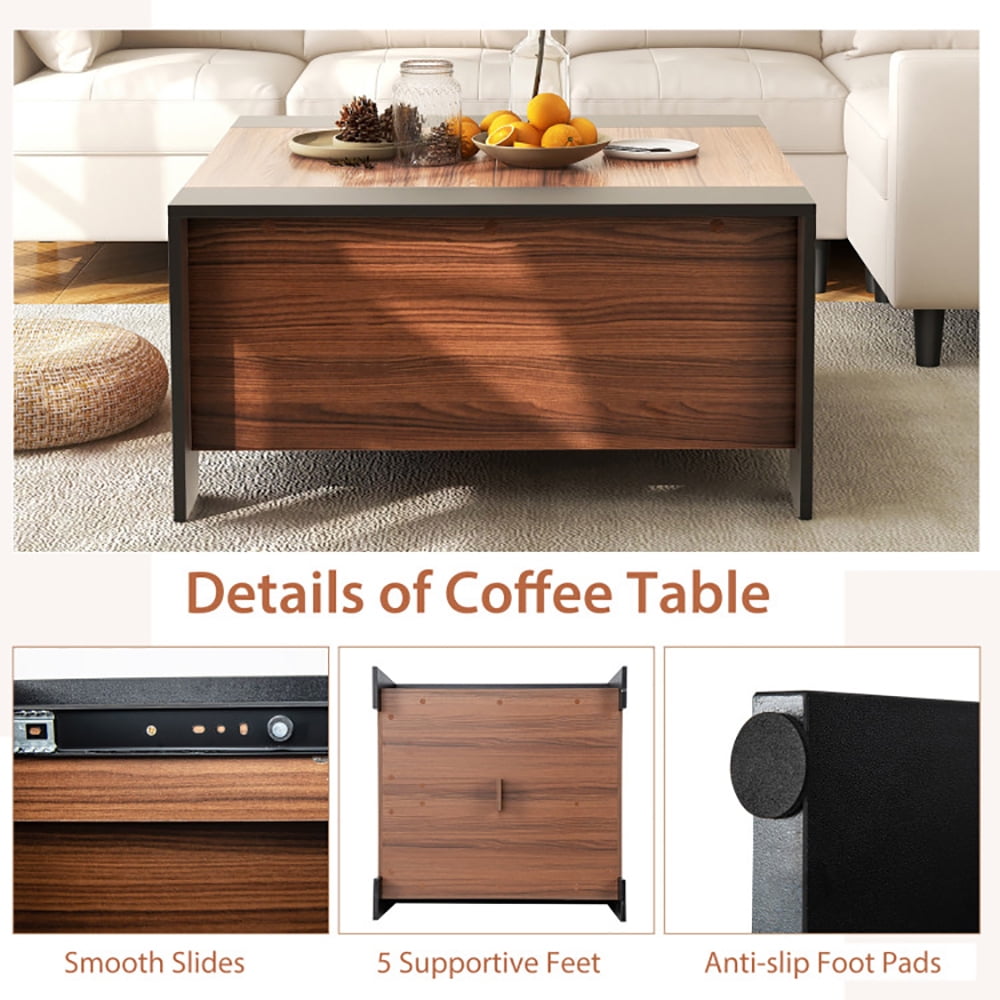 Finihen Coffee Table, 36.5 Inch Coffee Table with Sliding Top and Hidden Compartment, for Living Room, Reception Room, Office, Rustic Brown Finihen Coffee Table, 36.5 Inch Coffee Table with Sliding Top and Hidden Compartment, for Living Room, Reception Room, Office, Rustic Brown