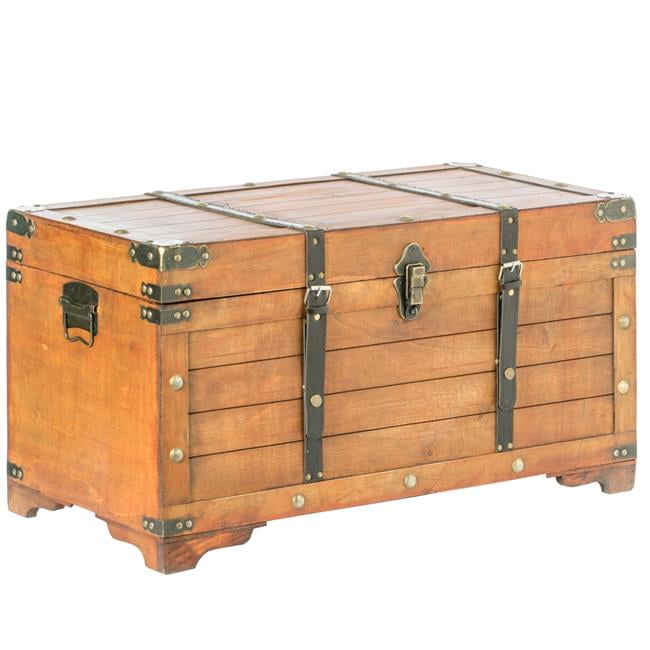 Large Wooden Brown Treasure Box Storage Chest Trunk Coffee Table Home Furniture 