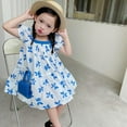 thumbnail image 4 of Girls Flower Floral Printed Dress Short Sleeve Summer Casual Swing Dresses, 4 of 5
