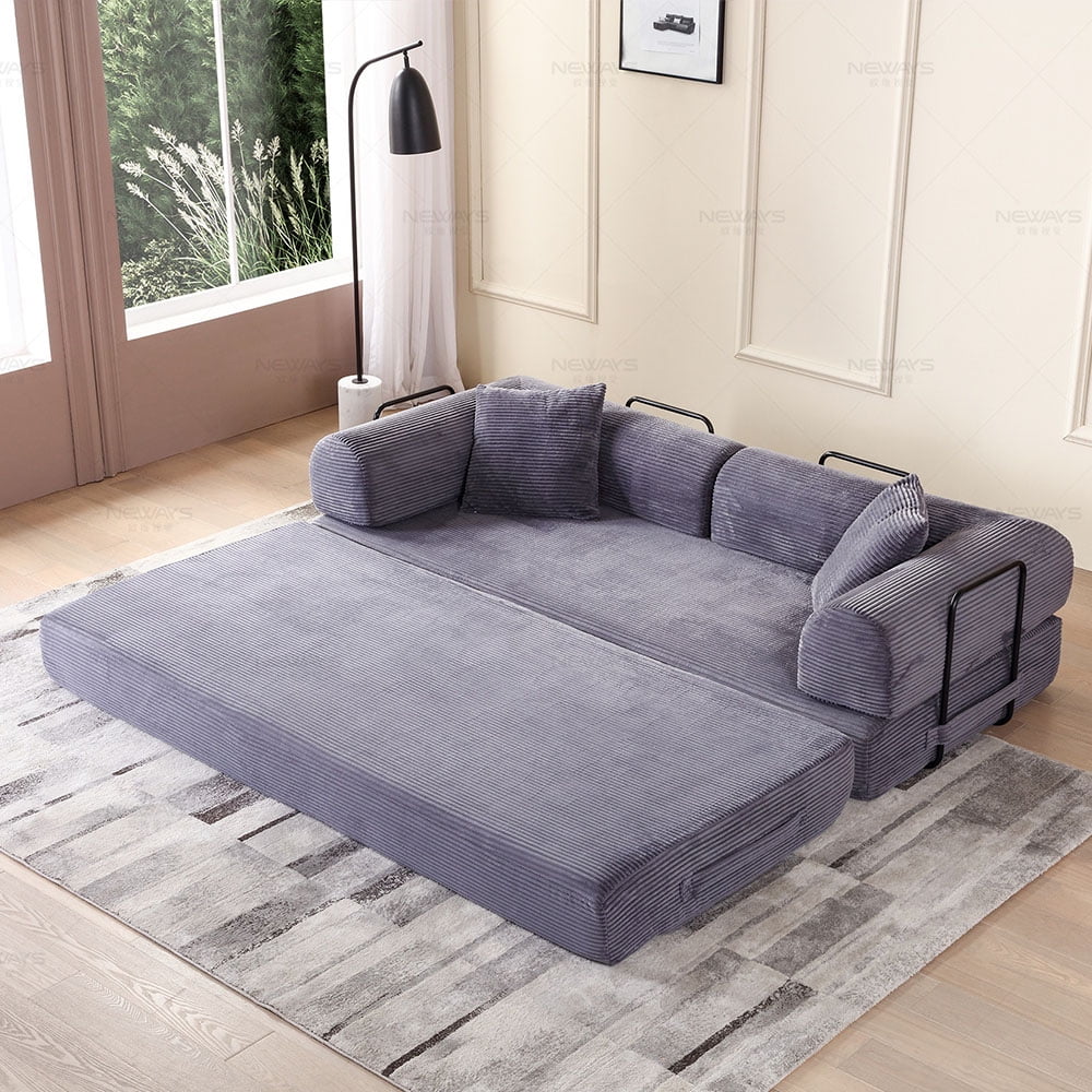 Miniyam 78 W x 35.4 L x 26.7 H Convertible Sleeper Sofa 2 in 1 Sleeper Sofa Couch Bed with Fixed-Shape Frame 3 Seat Folding Sofa Bed, Gray