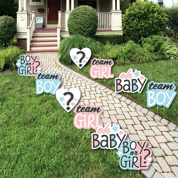 Big Dot of Happiness Baby Gender Reveal - Lawn Decorations - Outdoor Team Boy or Girl Party Yard Decorations - 10 Piece