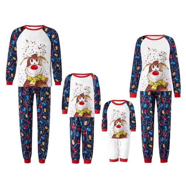 Conjunto de pijamas familiares a juego de Navidad Fiomva con estampado de dinosaurios de dibujos animados, ropa de dormir para el hogar, pijamas para adultos y niños