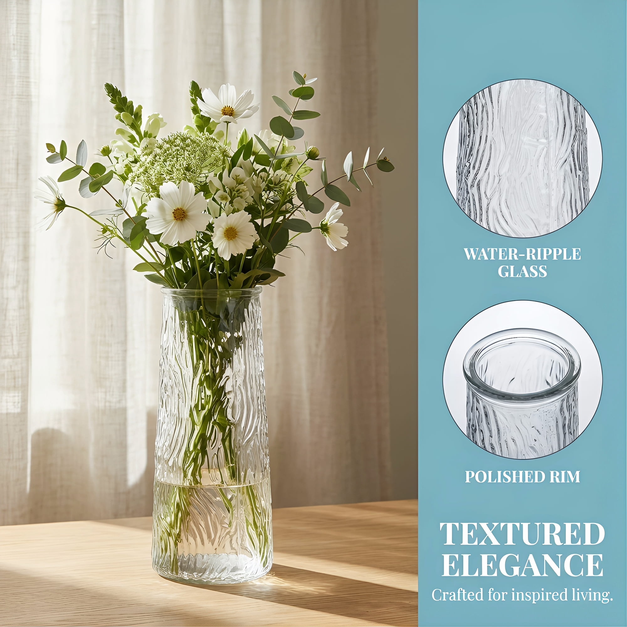 Unique Bargains Geometric Simple Large Glass Flower Vase Clear 3.5"L x 3.5"W x 7.9"H
