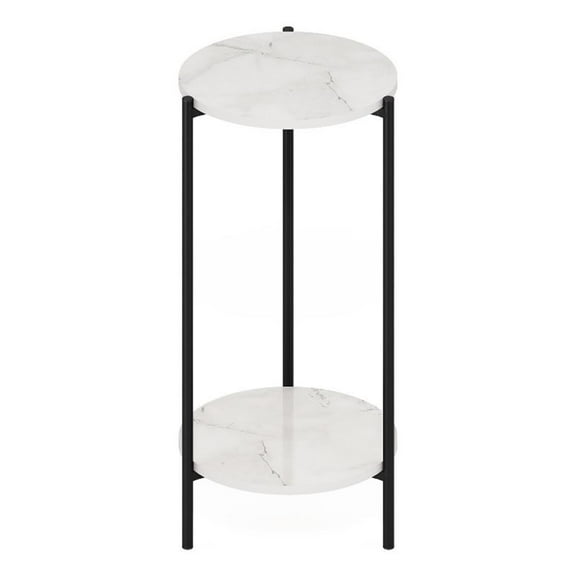 Pemberly Row 2-Tier Modern Tall Round Side End Table with Sturdy Marble White