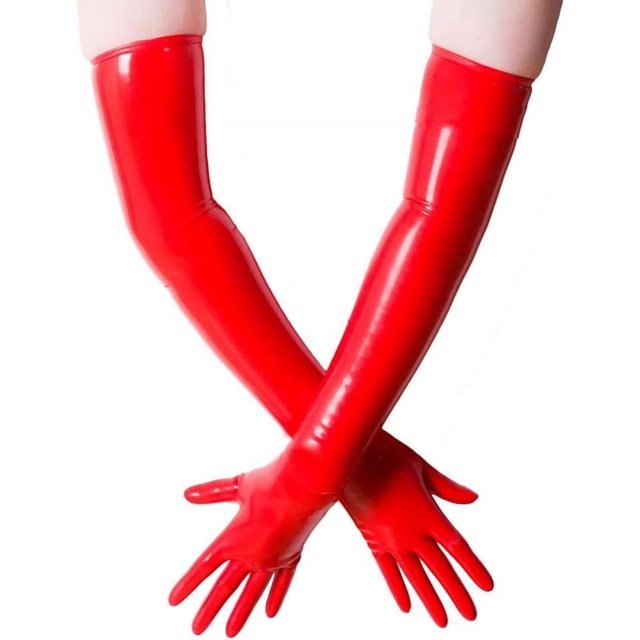 EXLATEX Latex Rubber Black Long Gloves Club Outfits Accessory Plus Size