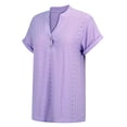 thumbnail image 4 of 2026 Women Tops Short Sleeve Henley V Neck Eyelet Shirts Dressy Blouses Summer Tee T-Shirts Vacation Outfits,Eyelet Embroidery Elegant Button Hollow Out Dressy Blouse Loose Business Outfits XL, 4 of 9