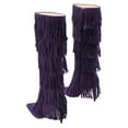 thumbnail image 3 of YDN Women Layer Tassel Pointed Toe Moccasin Boots Knee High Stiletto Mid Heels Western Themed Party Dress Shoes Size 7 Purple, 3 of 4