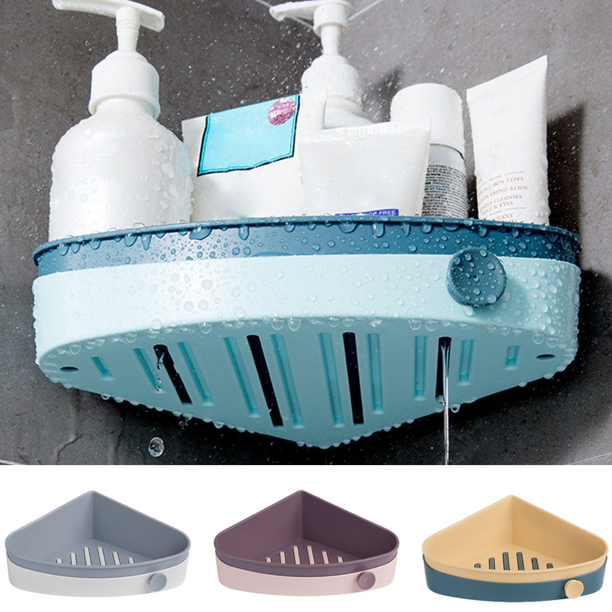 Cheer US Corner Shower Caddy Suction Cup Wall Mounted Plastic Bathroom